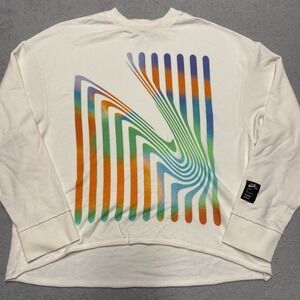 Nike Yoga Sweatshirt Womens Small Ivory Colorful‎ Logo Robbie Simon Raw Hem